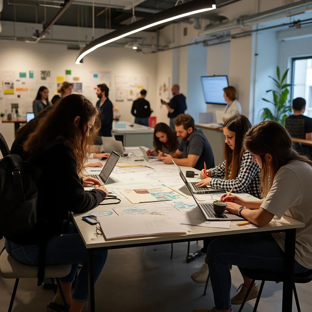 Estudiantes colaborando en proyecto de diseño